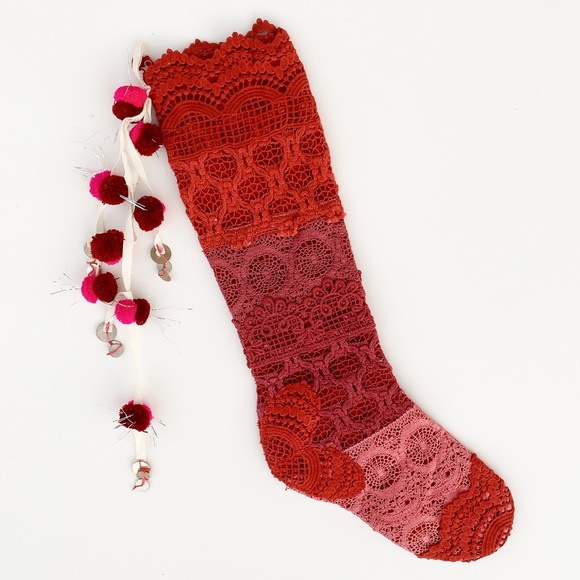 Free People Lace Pom Pom Christmas Stockings - Picture 3 of 5